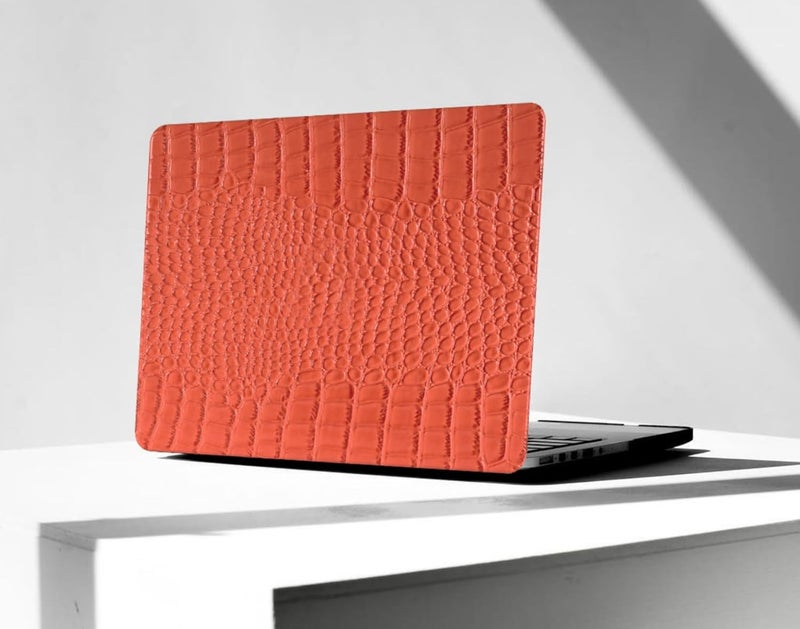 KEROM Compatible with Crocodile MacBook Air 13 Inch Case 2025-2022 M4 M3 M2 A3240 A3113 A2681, Textured Elegant Luxury Aligator Skin Snakeskin PU Leather Hardshell Case & Keyboard Cover, Orange - Image 1